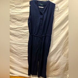 Lauren Ralph Lauren sleeveless navy jumpsuit size 14 with a drawstring waist